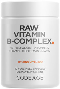 Codeage Raw Vitamin B-Complex Supplement - Essential B Vitamins with Probiotics, Digestive Enzymes, Fruits & Vegetables - 2-Month Supply - Methylfola