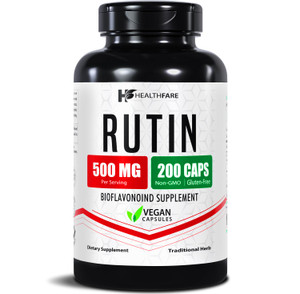 Healthfare Rutin Supplement 500mg | 200 Vegan Capsules | Natural Bioflavonoid Formula | Extra Strength Antioxidant Support | Non-GMO, Gluten-Free | M