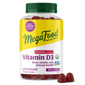 MegaFood Vitamin D3 Gummies 2000 IU (50 mcg) - Vitamin D Gummies Mixed Fruit Flavor, Bone, Muscle & Immune Support Supplement, Vegetarian, Gluten-Fre