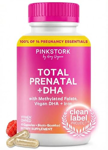 Pink Stork Total Prenatal Vitamins with DHA, Folate, Iron, Choline, and Vitamin B12 - Prenatals for Women to Support Fetal Development, Pregnancy Ess