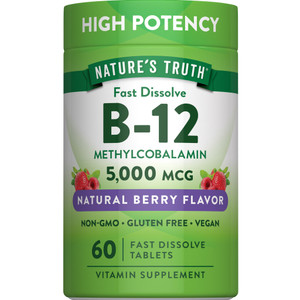 Nature's Truth B12 Vitamin 5000 mcg | 60 Tablets | Fast Dissolve Natural Berry Flavor | Vegan, Non-GMO & Gluten Free Supplement