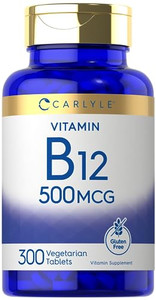Carlyle Vitamin B-12 500mcg | 300 Tablets | Vegetarian, Non-GMO, Gluten Free Supplement