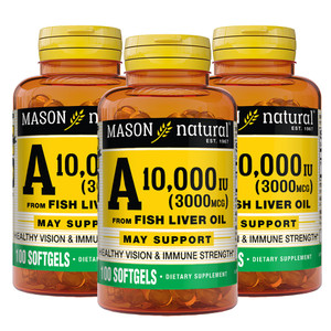 MASON NATURAL Vitamin A 3,000 mcg (10,000 IU) from Fish Liver Oil, Supports Vision & Immune Health, 100 Softgels, Pack of 3