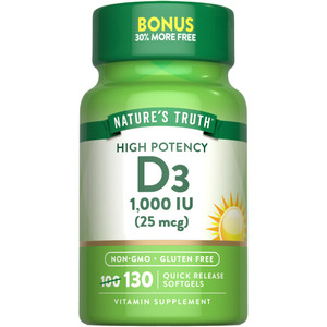 Nature's Truth Vitamin D3 1000 IU Softgels | High Potency Formula | 25 mcg | Non-GMO & Gluten Free Supplement