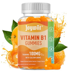 Joywiit Vitamin B1 Gummies 100mg for Adults & Kids, Thiamine B1 Supplement with 600mg Calcium, Nervous System Supports & Boost Energy, Orange Flavor,