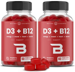 NutraChamps Vitamin D3 & B12, Methyl B12 Gummies for Adults & Kids, Enhanced with Vitamin D 3 & B9 Vitamin Folate, Natural Energy, Mood, Metabolism &
