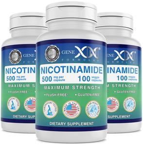 Genex Formulas Nicotinamide 500mg (3-Pack) Vitamin B3 Flush Free Niacin Capsules for Healthy Skin - Niacinamide Supplement Pills help Produce Keratin