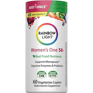 Rainbow Light Womens One + Multivitamin 50 Plus | 60 Caplets | Supports Menopause | Real Food Nutrients, Digestive Enzymes & Probiotics