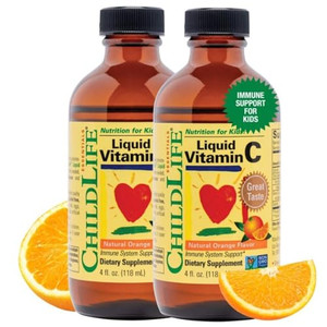 CHILDLIFE ESSENTIALS Liquid Vitamin C - Pure Vitamin C Liquid Supplement for Kids, Immune System Support, Natural Orange Flavor, 4 Fl Oz (Pack of 2)