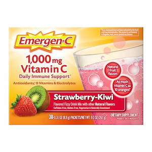 Emergen-C 1000mg Vitamin C Immune Support Powder Strawberry Kiwi 30CT includes Zinc, Manganese, 7 B Vitamins and Electrolytes for Back to School Esse