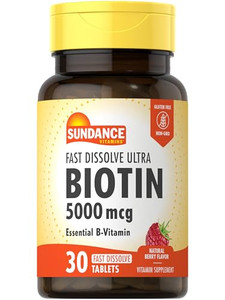 Sundance Fast Dissolve Biotin 5000mcg | 30 Tablets | Essential B-Vitamin | Natural Berry Flavor | Vegetarian, Non-GMO, and Gluten Free Supplement