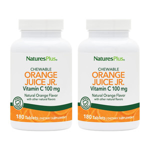 NaturesPlus Orange Juice Jr. - Pack of 2, 180 Chewable Tablets - 100 mg Vitamin C - Vegetarian, Gluten Free - 360 Total Servings