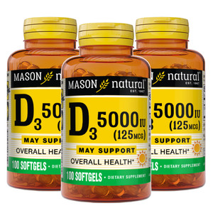 MASON NATURAL Vitamin D3 125 mcg (5000 IU) - Supports Overall Health, Strengthens Bones and Muscles, from Fish Liver Oil, 50 Softgels (Pack of 3)