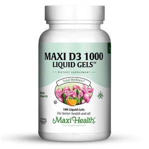 Maxi Health Vitamin D3 1000 IU Dietary Supplement - Easy to Swallow - Odorless & Tasteless - Supports Calcium Absorption, Immune Health and Bone Heal
