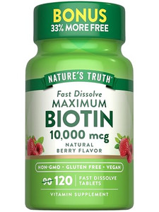 Nature's Truth Biotin 10000mcg | 120 Fast Dissolve Tablets | Maximum Strength | Natural Berry Flavor | Vegan, Non-GMO & Gluten Free Supplement