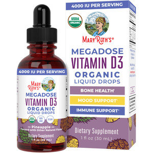MaryRuth Organics Vitamin D3 Liquid Drops | Megadose 4000 IU | USDA Organic Liquid Vitamin D Spray for Adults & Kids | Immune Support & Bone Health |