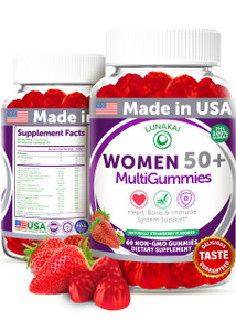 Lunakai USA Made 50 Plus Women's Multivitamin Gummies - Delicious Formula Enhanced with Essential Vitamins & Minerals for Health & Vitality - 60ct