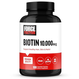 FORCE FACTOR Biotin 10000mcg, Biotin Supplement for Healthier Hair, Skin, and Nails, Hair Growth Supplement with Vitamins, Vegan, Non-GMO, 100 Vegeta