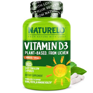 NATURELO Vitamin D - 5000 IU - Plant Based from Lichen - Natural D3 Supplement for Immune System, Bone Support, Joint Health - High Potency - Vegan -