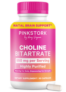 Pink Stork Choline - 550 mg Choline Bitartrate from VitaCholine for Pregnant + Postpartum Moms - Prenatal Vitamin for Fetal Cognitive Health + Breast