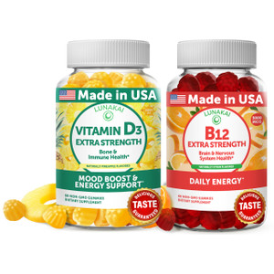 Lunakai Vitamin D3 and Vitamin B12 Gummies Bundle - Immunity, Bone and Mood Support VIT D3 2000IU Supplement - 3000mcg Methylcobalamin High Absorptio