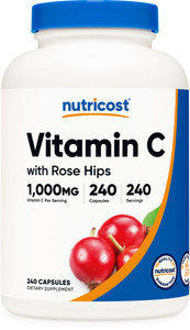 Nutricost Vitamin C with Rose HIPS 1025mg, 240 Capsules - Vitamin C 1,000mg, Rose HIPS 25mg, Premium, Non-GMO, Gluten Free Supplement