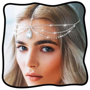 Urieo Boho Rhinestone Head Chain Silver Layered Hair Chains Jewelry Festival Halloween Prom Costume Headpiece for Women