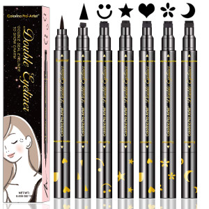 LemonSac 6 Pcs Double-sided Liquid Eyeliner Pen, with Eye Makeup Stamp Super Slim Gel Felt Tip, Waterproof Smudgeproof Long Lasting Eye Tattoo -Heart