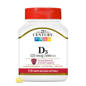 21st Century Healthcare Vitamin D3 125 mcg (5,000 IU) Rapid Release Softgels, 110 Count