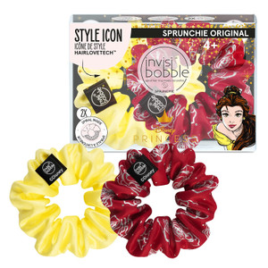 invisibobble Sprunchie Spiral Hair Ring  Disney Princess Belle- 2 Pack- Scrunchie Stylish Bracelet, Strong Elastic Grip Coil Accessories for Women -