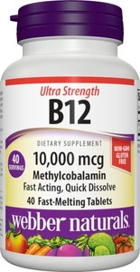 Webber Naturals Vitamin B12 10,000 mcg, Ultra Strength, 40 Count, Fast Dissolve Tablets, Vitamin Supplement Support for Energy Metabolism, Immune and