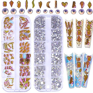 RODAKY 2120Pcs AB Crystal Nail Art Rhinestones Round Beads Flatback Glass Gems Beads Stones Multi Shapes Rhinestones Charm for Manicure DIY Crafts Cl