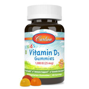 Carlson - Kid's Vitamin D3 Gummies, 1000 IU (25 mcg), Bone Health & Immune Support, Growth & Development, Vitamin D Gummies, D3 Gummy Vitamins, Natur
