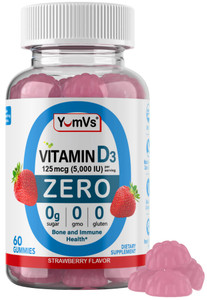 Yum-Vs - Vitamin D3 Gummies with Zero Sugar for Adults & Kids (125 mcg - 60 Count) - Sugar Free Vitamin D Gummies - Vegetarian Gummy Vitamins for Bon