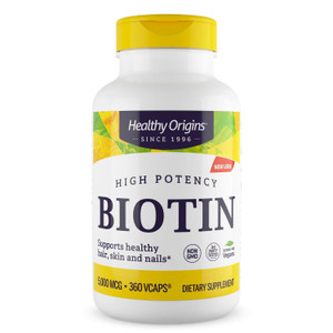 Healthy Origins Biotin 5,000 mcg (USP Grade, Non-GMO, Gluten Free, Hair Support, Nail Support), 360 Veggie Caps