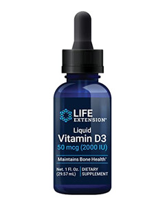 Life Extension Liquid Vitamin D3, 50 mcg (2000 IU), Immune System Support, Bone Health, Whole-Body Health, unflavored, Gluten-Free, Non-GMO, 29.57 ml