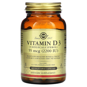 Solgar - Vitamin D3 (Cholecalciferol) 2,200 IU, 100 Vegetable Capsules (FFP)