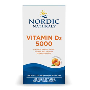 Nordic Naturals Vitamin D3 5000, Orange - 120 Mini Soft Gels - 5000 IU Vitamin D3 - Supports Healthy Bones, Mood & Immune System Function - Non-GMO -