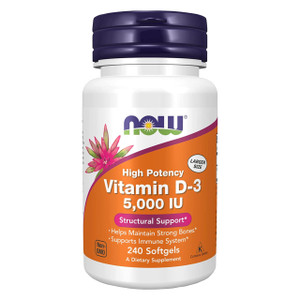 NOW Supplements, Vitamin D-3 5,000 IU, High Potency, Structural Support*, 240 Softgels with Worldwide Nutrition Keychain
