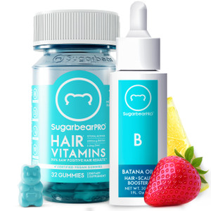 SugarBearPro Batana Hair Oil & Glass-Dropper Applicator, 1oz + Vegan Hair Vitamin Gummies 1 Month Supply, Extra Strength Biotin 6000mcg