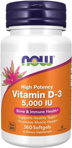Now Foods Vitamin D3 (Cholecalciferol) - 5,000 IU, 360 Softgels - High Potency Bone Health and Immunity Support Supplement, Mood Booster - Halal, Kos