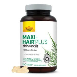 Country Life, Maxi-Hair Plus Biotin, Supports Healthy Hair, Skin and Nails, Daily Supplement, 240 ct