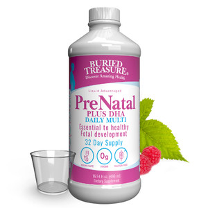 Buried Treasure Prenatal Plus DHA Complete, 16 oz Orange Banana Flavor, High Potency Liquid Formula Supplement for Before, During, Post Pregnancy, Na