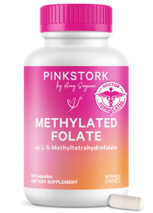 Pink Stork Folate: Methyl Folate - MTHFR Acid, Natural Form of Folic Acid for Pregnancy, Formulated for Mom + Baby, Women-Owned, 60 Capsules (Packagi