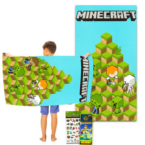 Minecraft Bath Towel Set for Kids - Bundle With 27" x 54" Beach Towel Plus Stickers | Bathroom Set for Boys