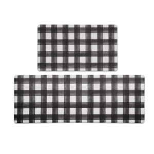 FRESHMINT Modern Farmhouse Plaid 2 Piece Set Kitchen Mats for Floor Anti Fatigue Waterproof & Non-Skid Kitchen Rugs Cushioned Kitchen Mat for Standin
