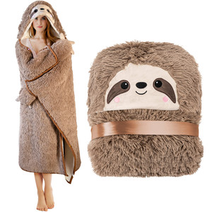 Sloth Wearable Hooded Blanket for Adults - Fluffy Super Soft Shaggy Faux Fur, Fuzzy Warm Cozy Plush Furry Fleece & Sherpa Hoodie Throw Cloak Wrap - S