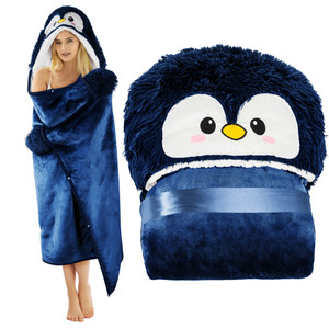 Penguin Wearable Hooded Blanket for Adults  Super Soft Warm Cozy Plush Flannel Fleece & Sherpa Hoodie Throw Cloak Wrap - Penguin Gifts for Women Adu