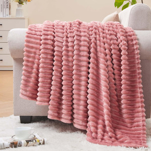 BEDELITE Fleece Throw Blanket for Couch  3D Ribbed Jacquard Soft and Warm Decorative Fuzzy Blanket  Cozy, Fluffy, Plush Lightweight Pink Throw Blan