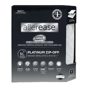 AllerEase Platinum Zip-Off Top Waterproof Mattress Protector Queen Size 360 Degree Zipper Allergen Barrier Temperature Balancing Luxurious Plush Top